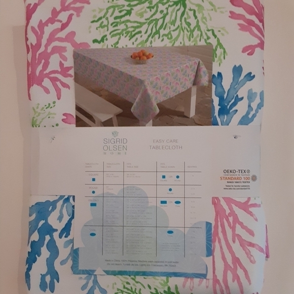 𝅺Sigrid Olsen Indoor Outdoor Tablecloth Castaway Coral Easy Care New - Picture 3 of 3